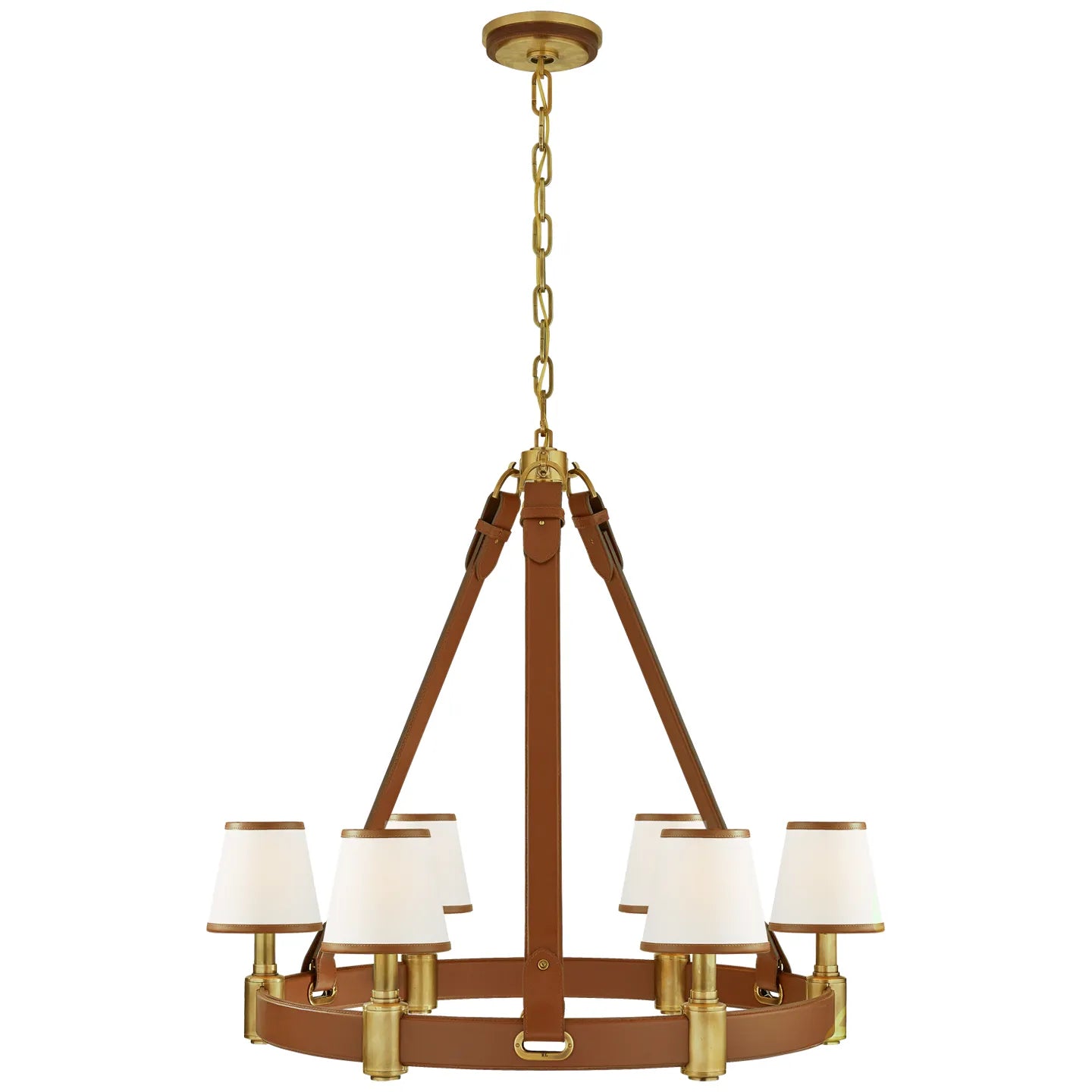 Natural Brass and Saddle Leather / 10.2cm x 15.2cm x 14.6cm Linen with Leather Trim